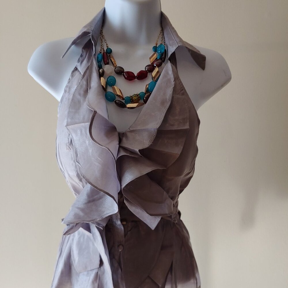 Women's Grey Backless Blouse